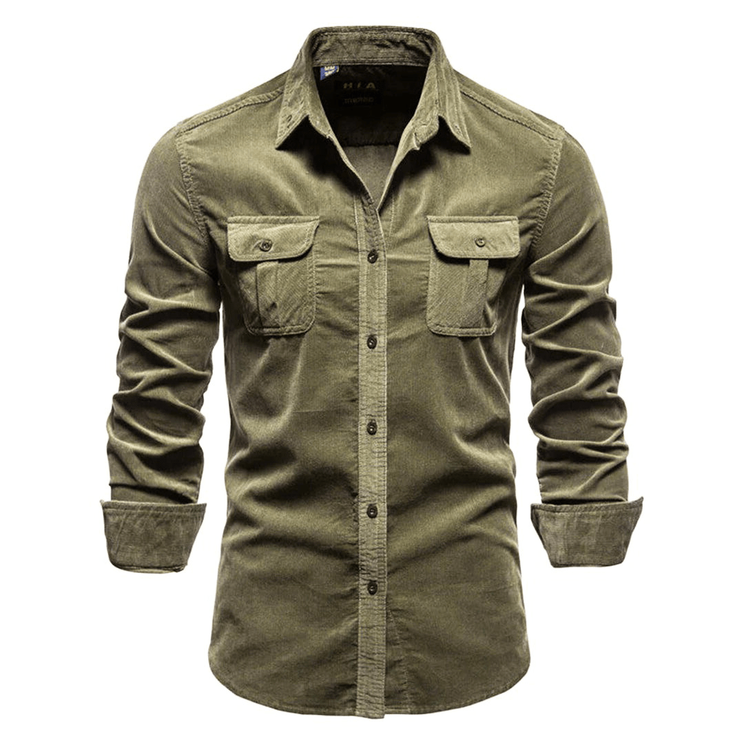 Levoire | Chemise Homme Velours Côtelé Tendance & Confortable Vert