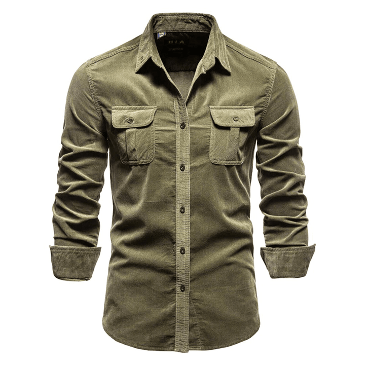 Levoire | Chemise Homme Velours Côtelé Tendance & Confortable Vert