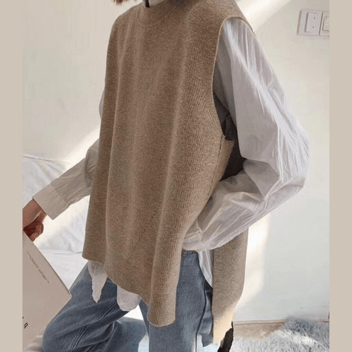 Levoire | Pull sans manches en tricot élégant dames cardigan Kaki Une taille