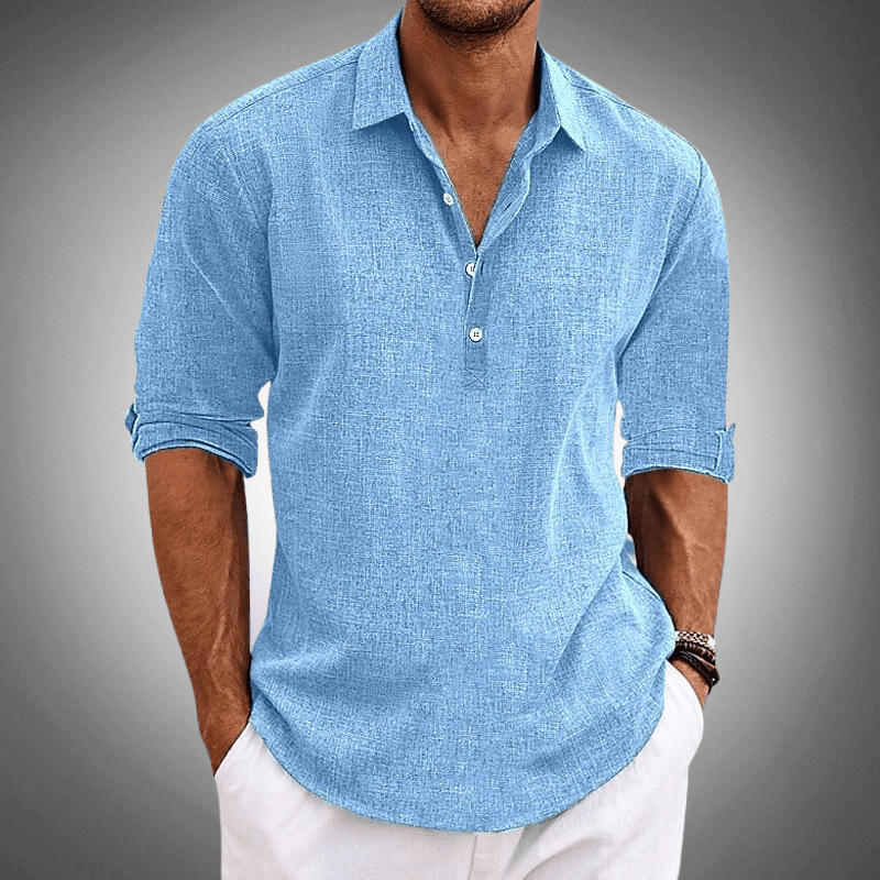 Levoire | Chemise en lin classique pour homme Coupe confortable Bleu