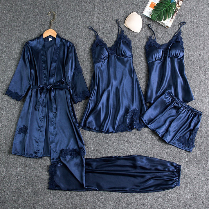 Levoire | Ensemble De Nuit De Luxe 5 Pièces Pour Femmes Bleu Foncé