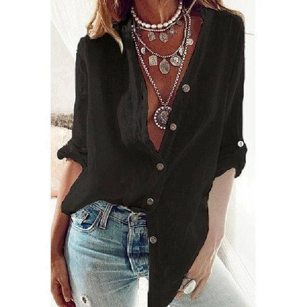 Levoire | Chemise Femme En Coton Et Lin Léger Noir