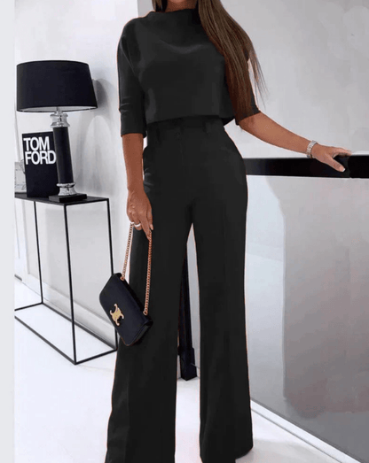 Levoire | Ensemble 2 pièces pour femmes Pantalon droit taille haute Noir