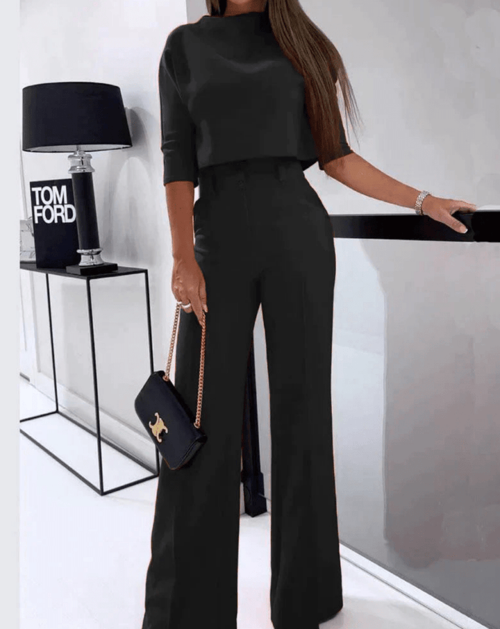 Levoire | Ensemble 2 pièces pour femmes Pantalon droit taille haute Noir