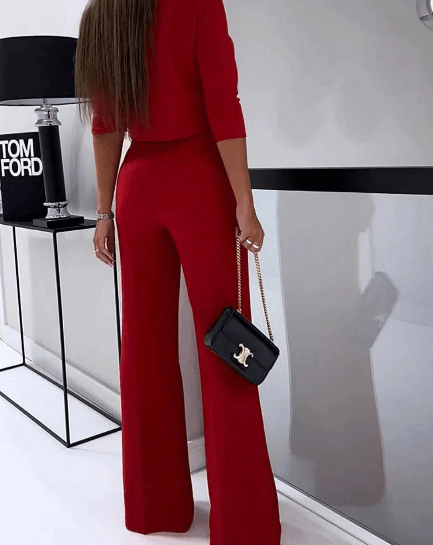 Levoire | Ensemble 2 pièces pour femmes Pantalon droit taille haute Rot