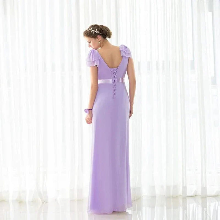 Levoire | Robe De Mariée En Chiffon Lilas À Ligne A Avec Décolleté En V