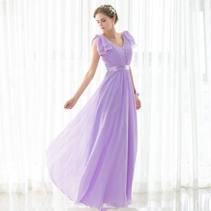 Levoire | Robe De Mariée En Chiffon Lilas À Ligne A Avec Décolleté En V