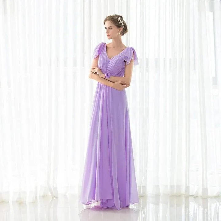 Levoire | Robe De Mariée En Chiffon Lilas À Ligne A Avec Décolleté En V