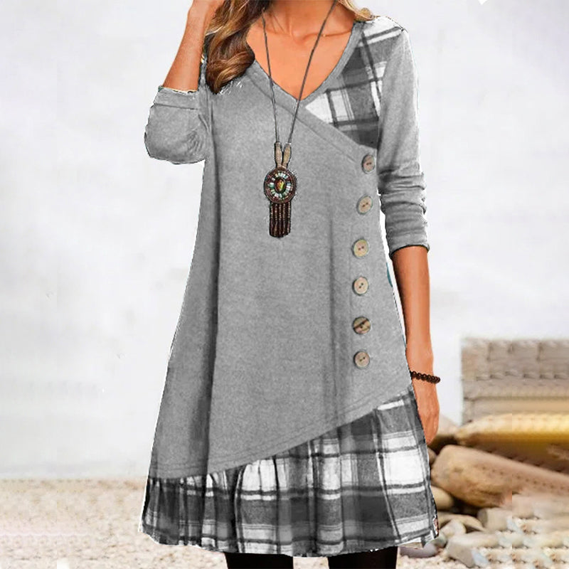 Levoire | Robe À Manches Longues À Carreaux Pour Femmes Classique, Confortable Et Polyvalente Gris