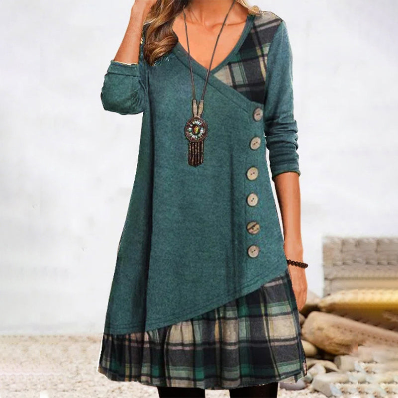 Levoire | Robe À Manches Longues À Carreaux Pour Femmes Classique, Confortable Et Polyvalente Vert
