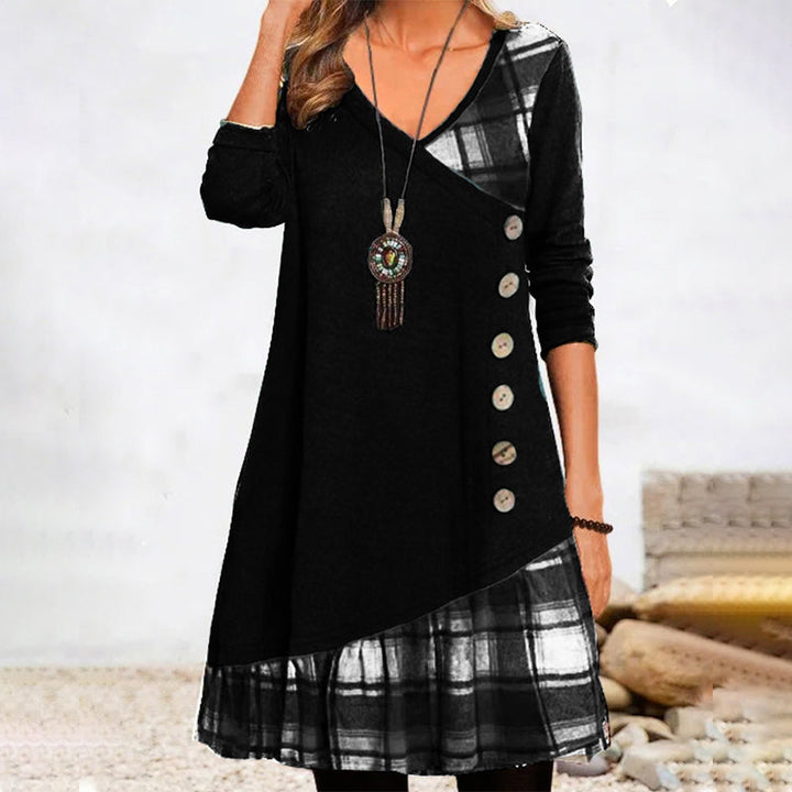 Levoire | Robe À Manches Longues À Carreaux Pour Femmes Classique, Confortable Et Polyvalente Noir