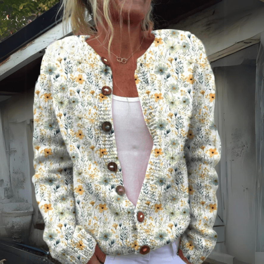 Levoire | Veste en tricot pour femmes avec motif floral unique Veste en tricot confortable Vert