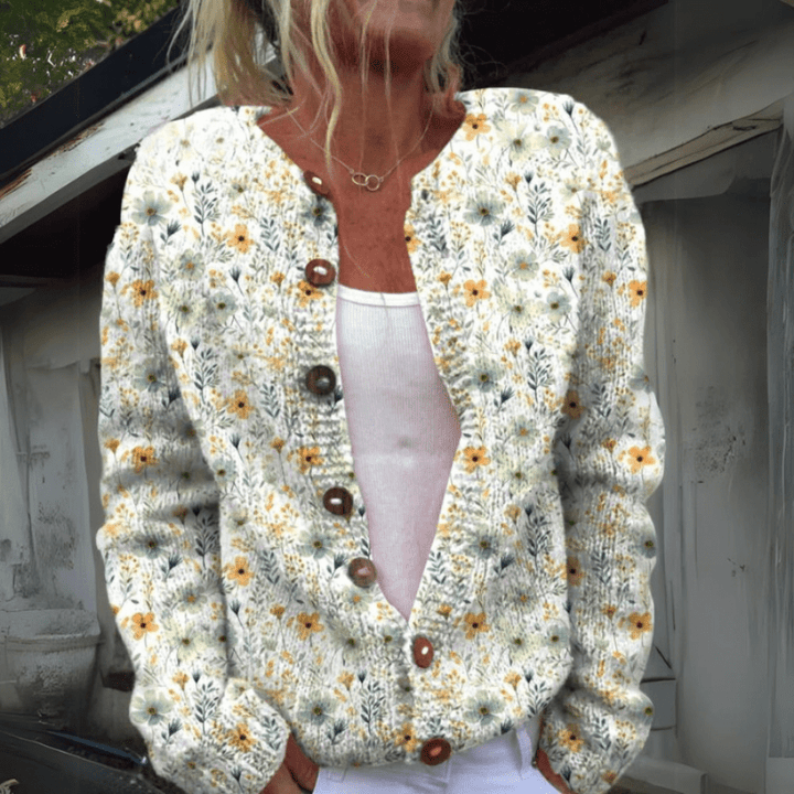 Levoire | Veste en tricot pour femmes avec motif floral unique Veste en tricot confortable Vert