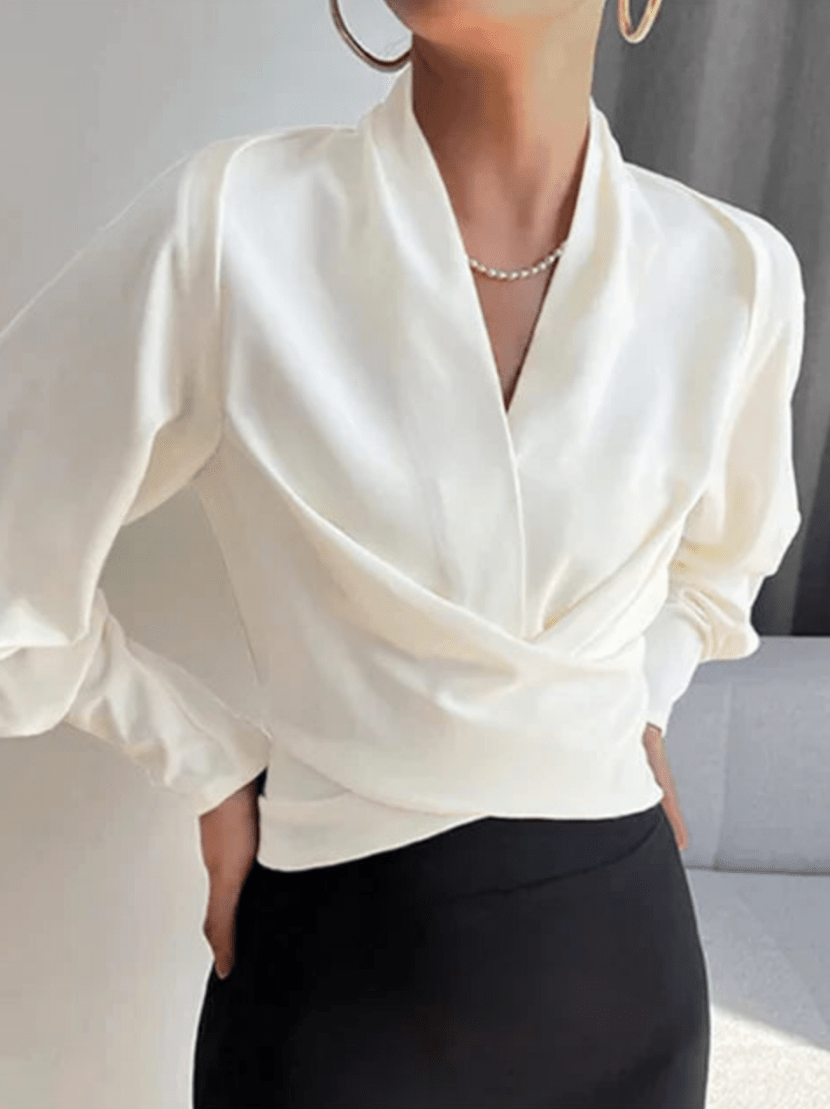 Levoire | Blouse femme à col en V avec manches bouffantes design élégant et décontracté Blanc