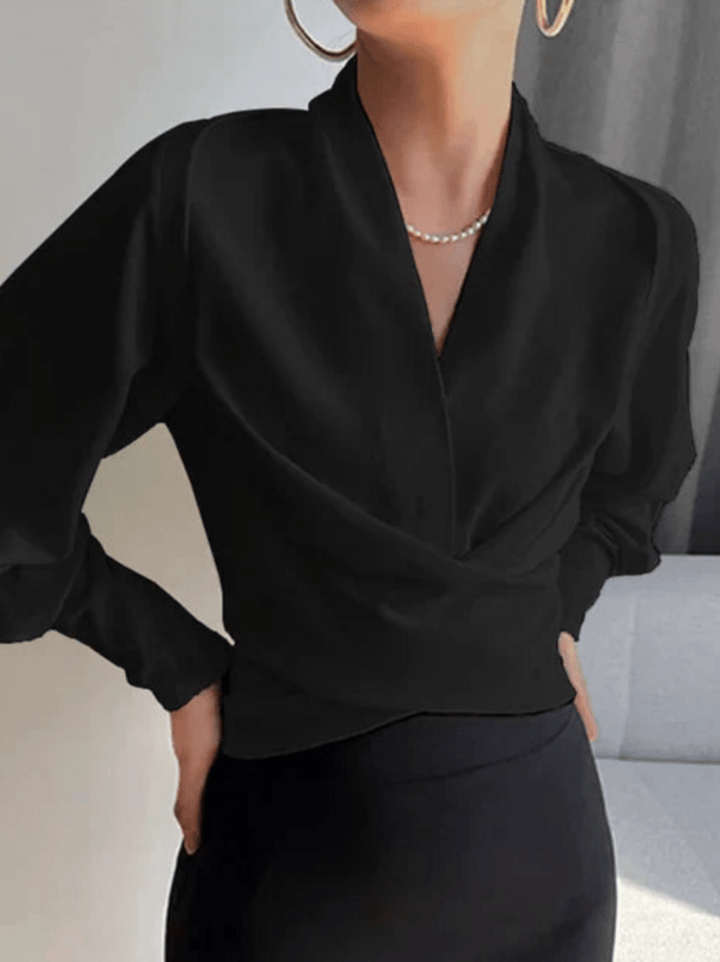 Levoire | Blouse femme à col en V avec manches bouffantes design élégant et décontracté Noir