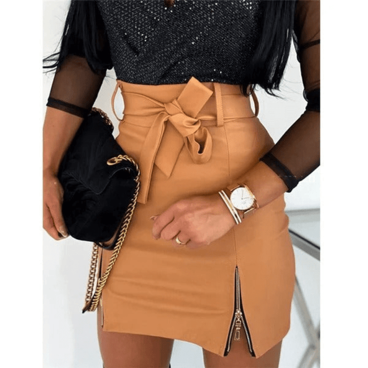 Levoire | Jupe en cuir taille haute pour femmes Orange