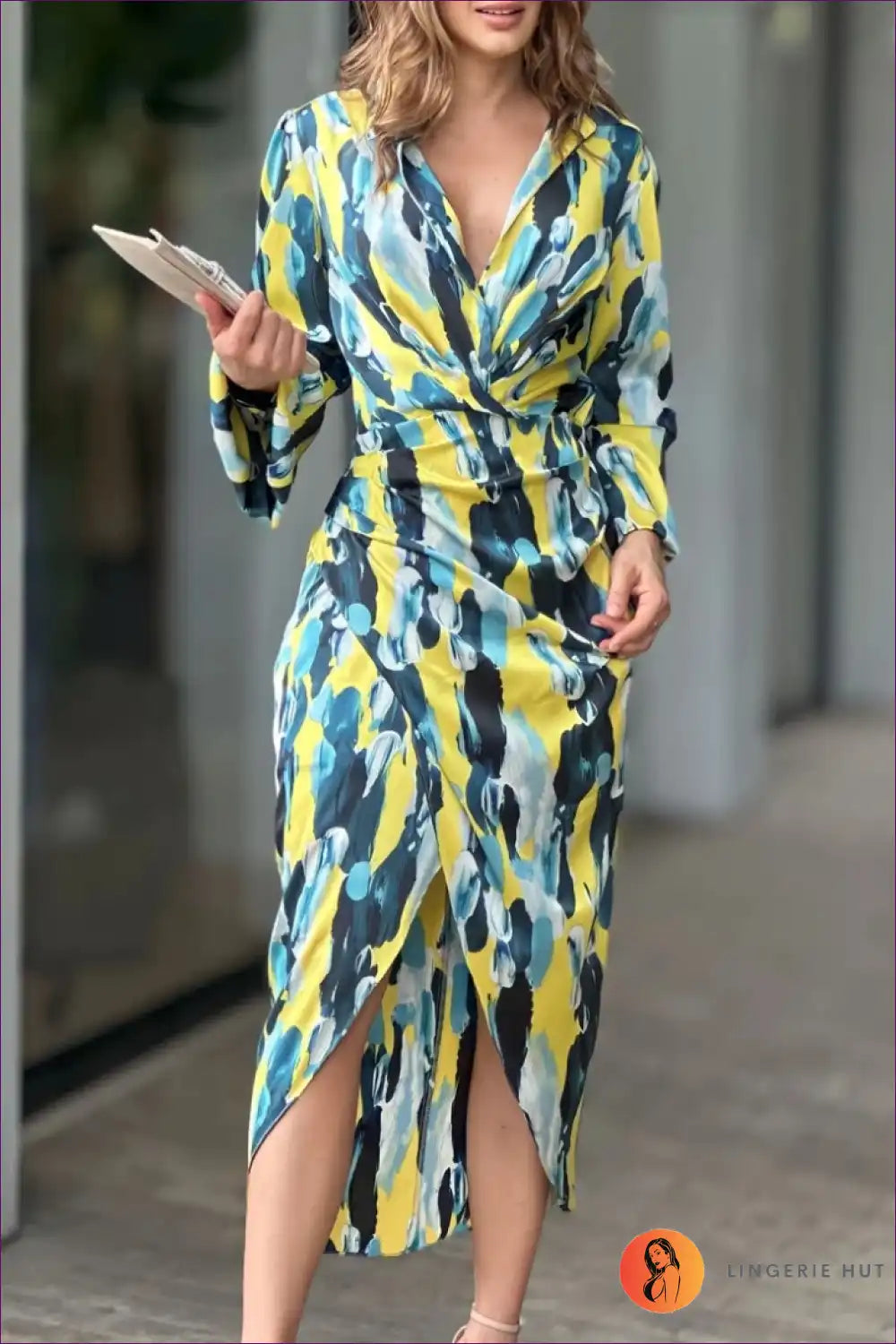 Levoire | Robe portefeuille à imprimé abstrait - Vivante et élégante Vert