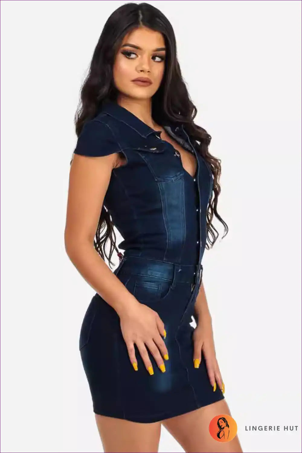 Levoire | Robe Bodycon en jean attirante avec col – Cri de nuit essentiel