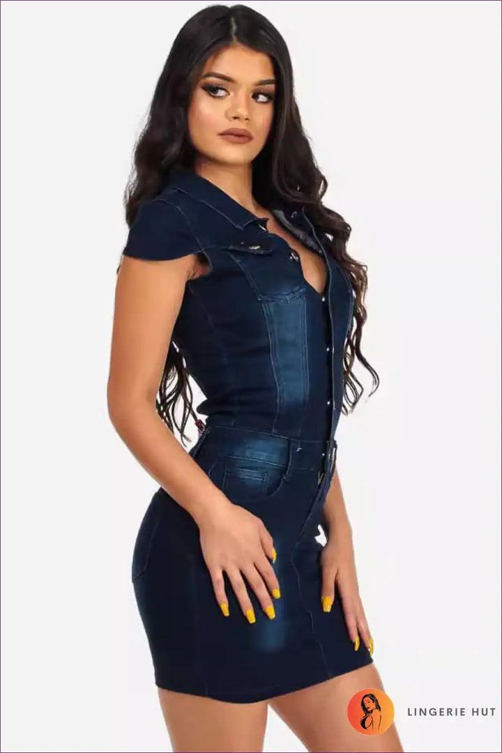 Levoire | Robe Bodycon en jean attirante avec col – Cri de nuit essentiel