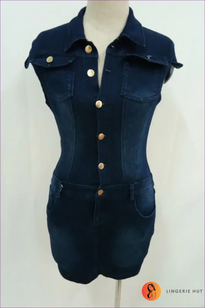 Levoire | Robe Bodycon en jean attirante avec col – Cri de nuit essentiel Mereneito