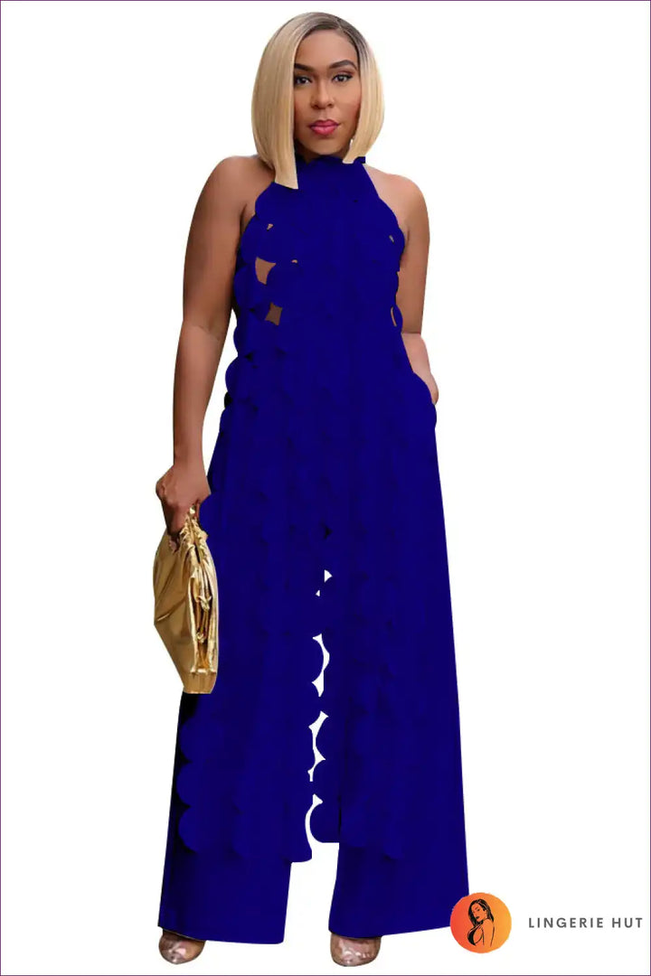 Levoire | Robe salopette dos nu à col halter - Libérez le style d'été Bleu