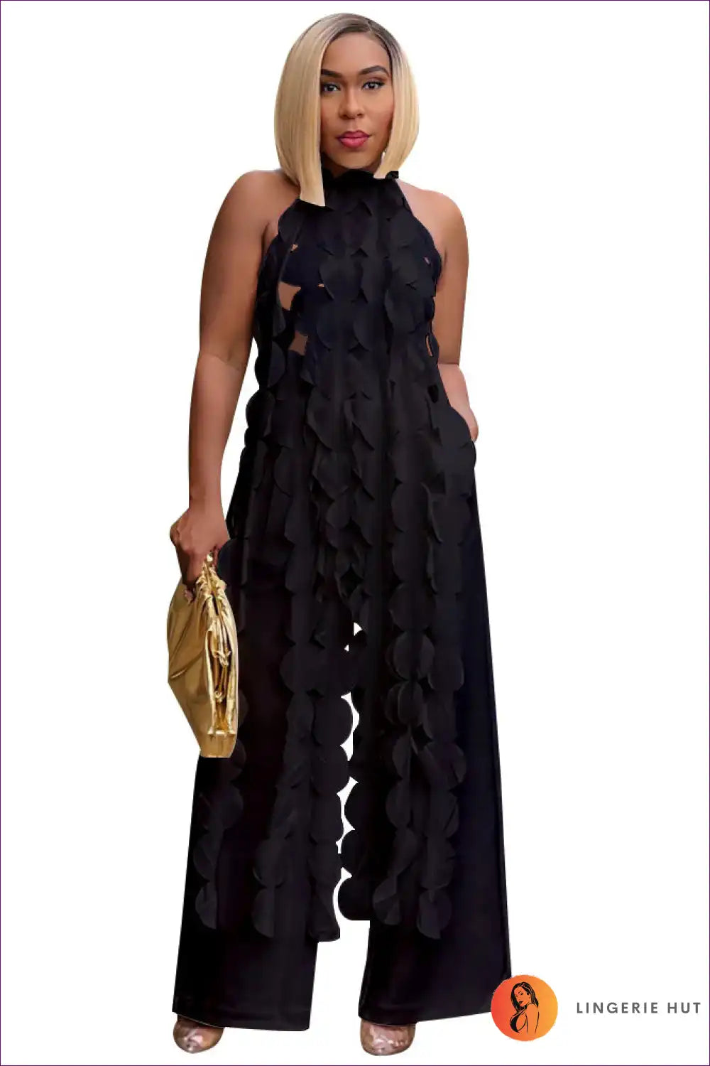 Levoire | Robe salopette dos nu à col halter - Libérez le style d'été Noir