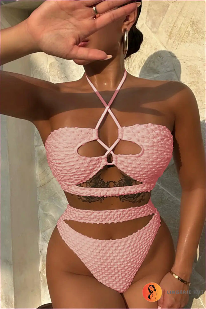 Levoire | Bikini à cordon de serrage beige - Omannen Boho-viboja Rosa