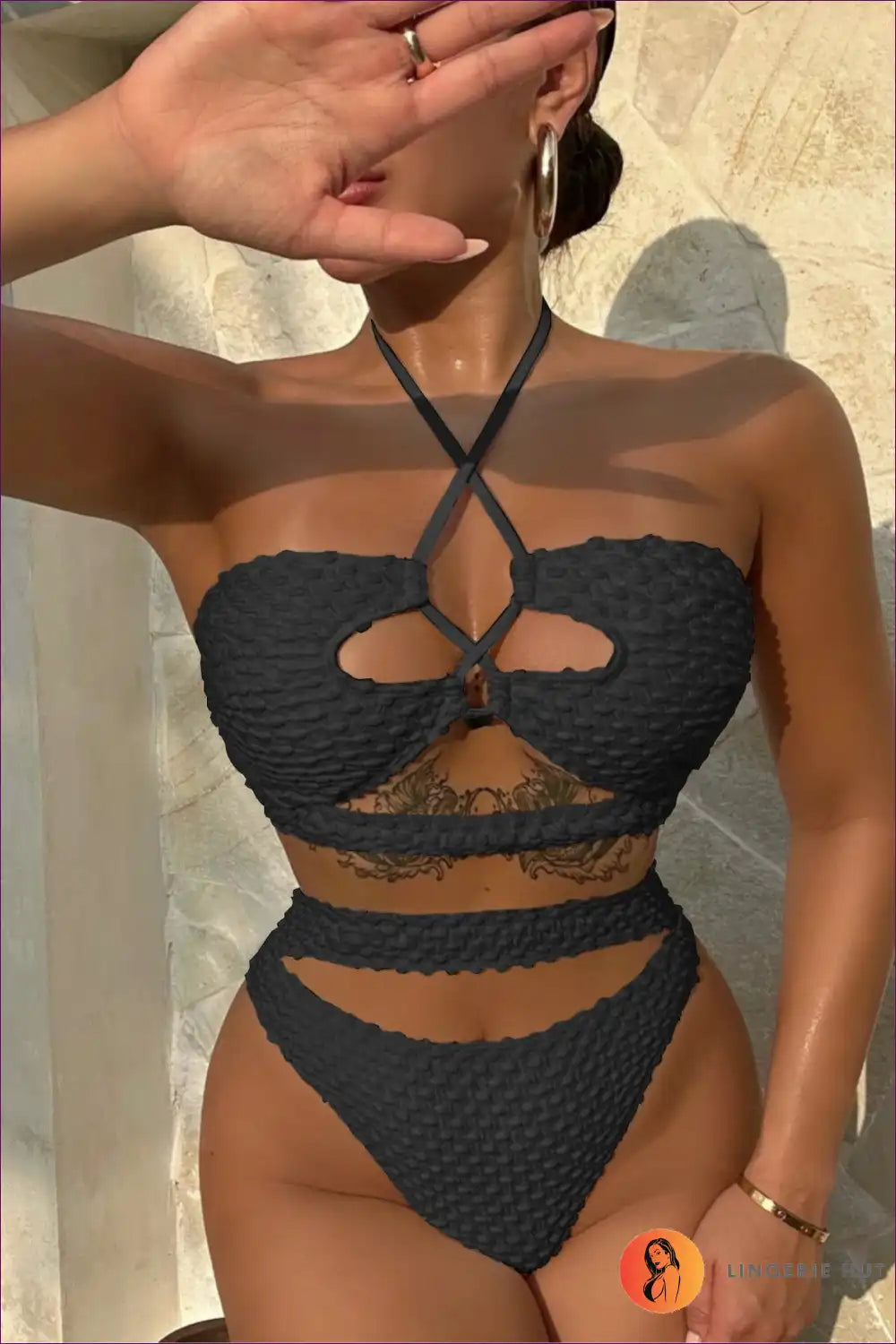 Levoire | Bikini à cordon de serrage beige - Omannen Boho-viboja Noir