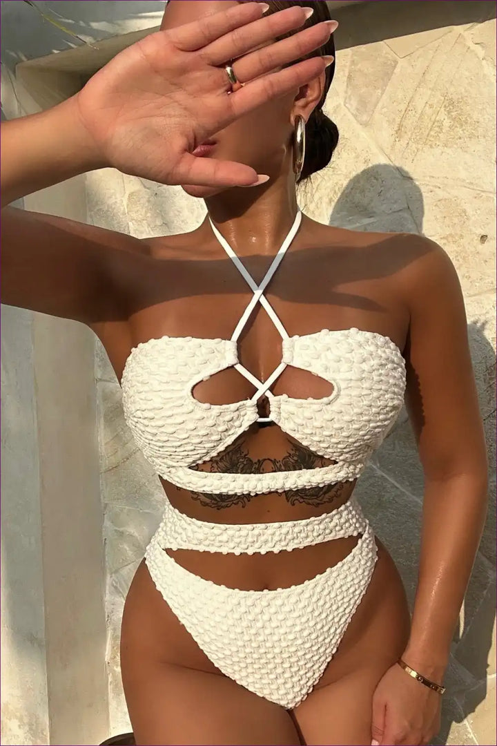 Levoire | Bikini à cordon de serrage beige - Omannen Boho-viboja Blanc