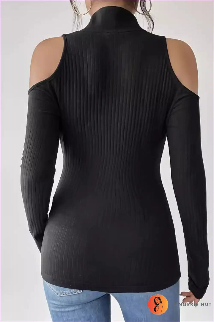 Levoire | Noir Cold-Shoulder Top à Fermeture Éclair – Chic et Angulaire sans Effort