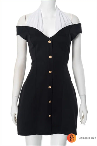 Levoire | Robe courte à col noir avec des épingles à nourrice - Élégance intemporelle