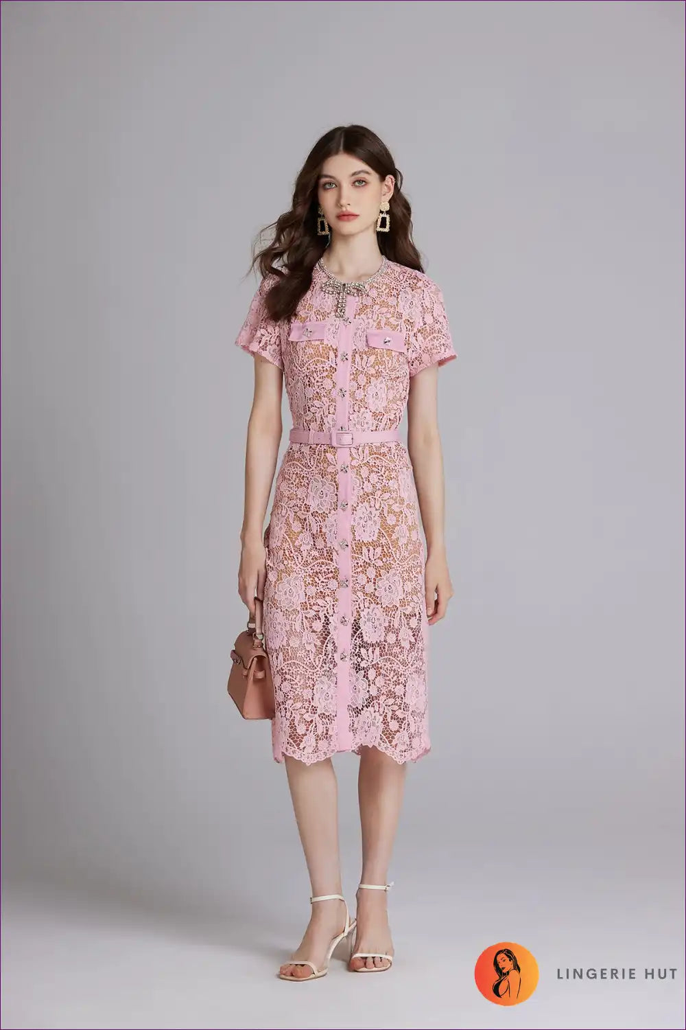 Levoire | Blush Elegance dentelle midi robe - Coupe florale romantique Rosa