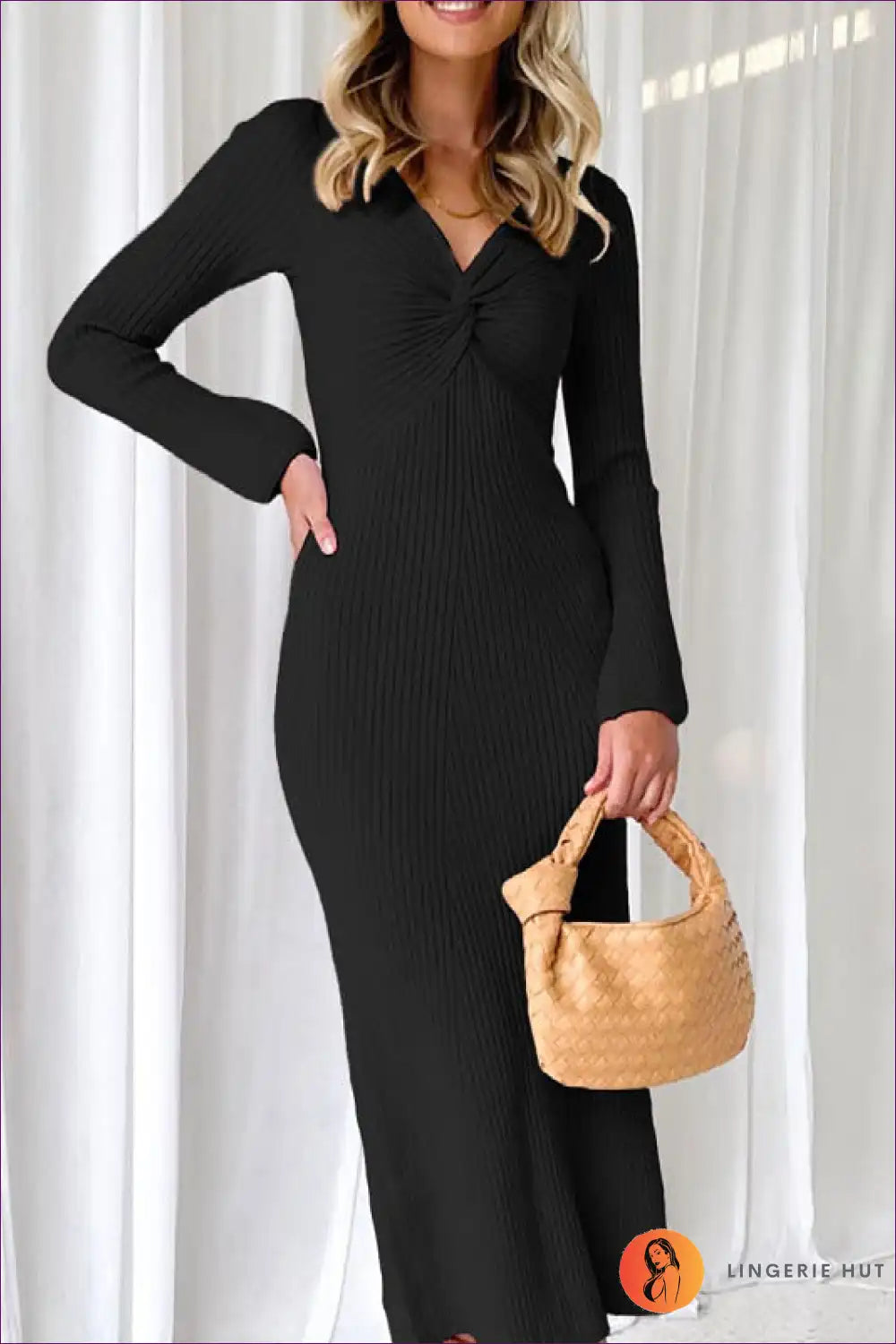 Levoire | Robe Maxi Liée Plissée Rose Clair - Confort Élégant Noir