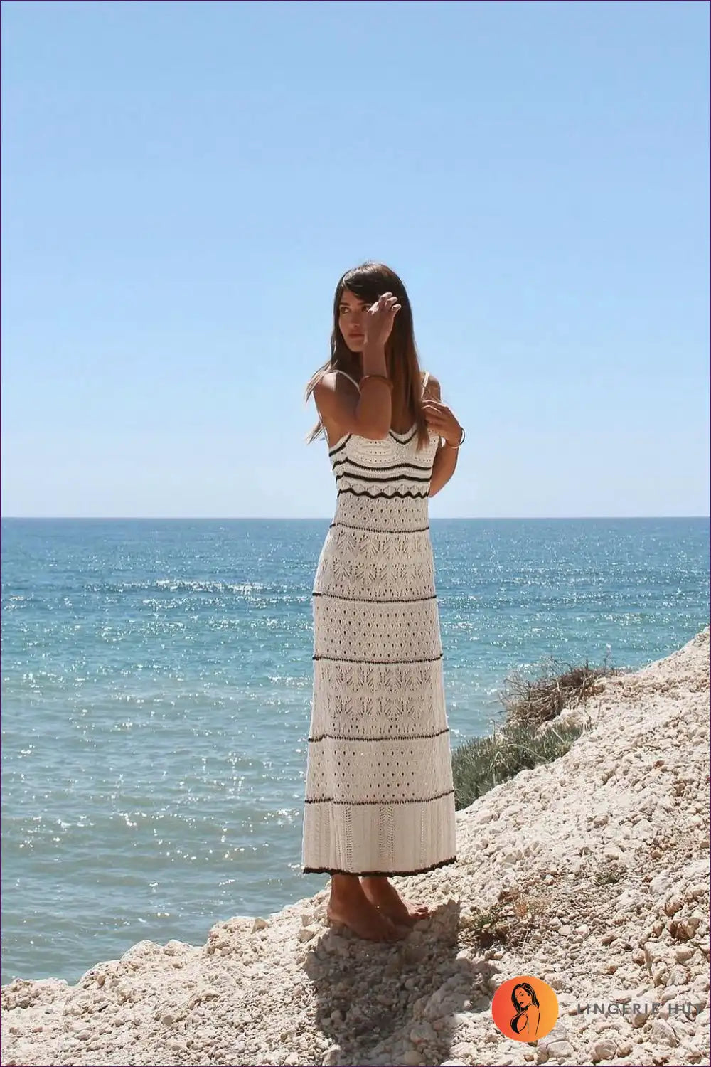 Levoire | Robe Midi Chevron Bohème - Style d'été sans effort Blanc