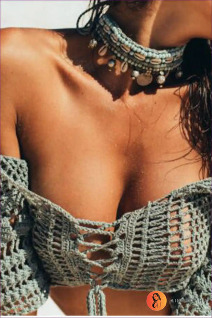 Levoire | Boho Cropped Top Virkkaus - Voulez-vous un esprit libre Turquoise