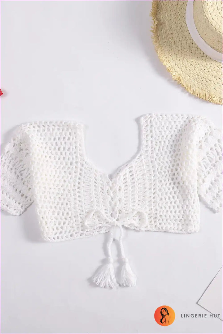 Levoire | Boho Cropped Top Virkkaus - Voulez-vous un esprit libre Blanc