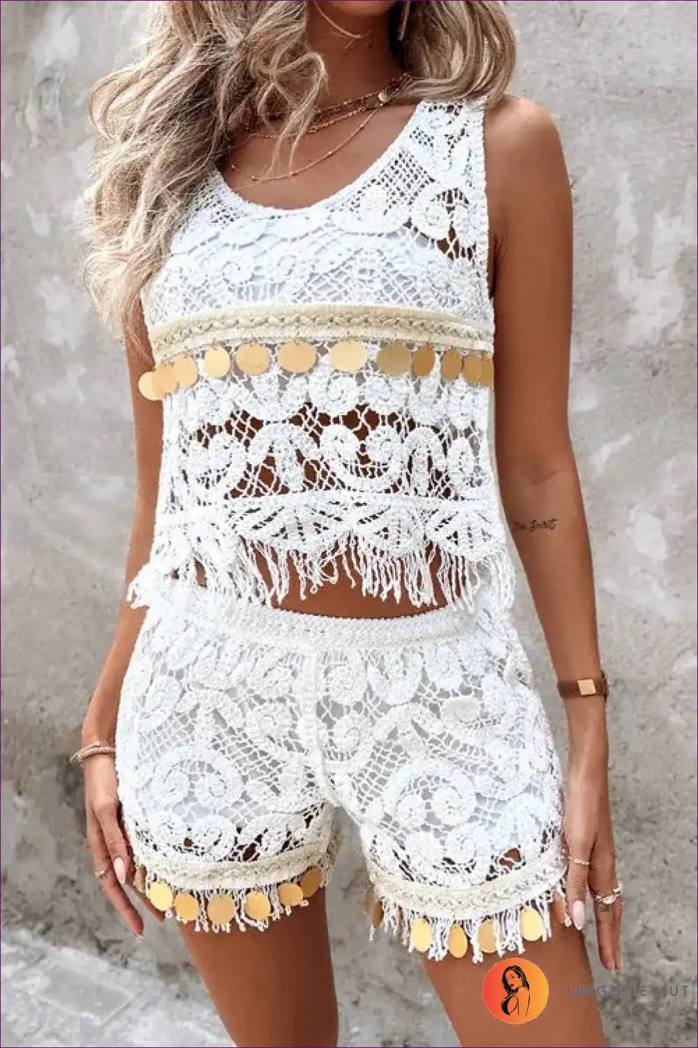 Levoire | Boho Crochet Frange Co-Ord Set - Joie d'été Blanc