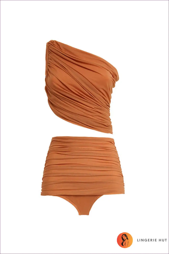 Levoire | Maillot de bain asymétrique taille haute Boho - Glamour de vacances ultime Bikini marron