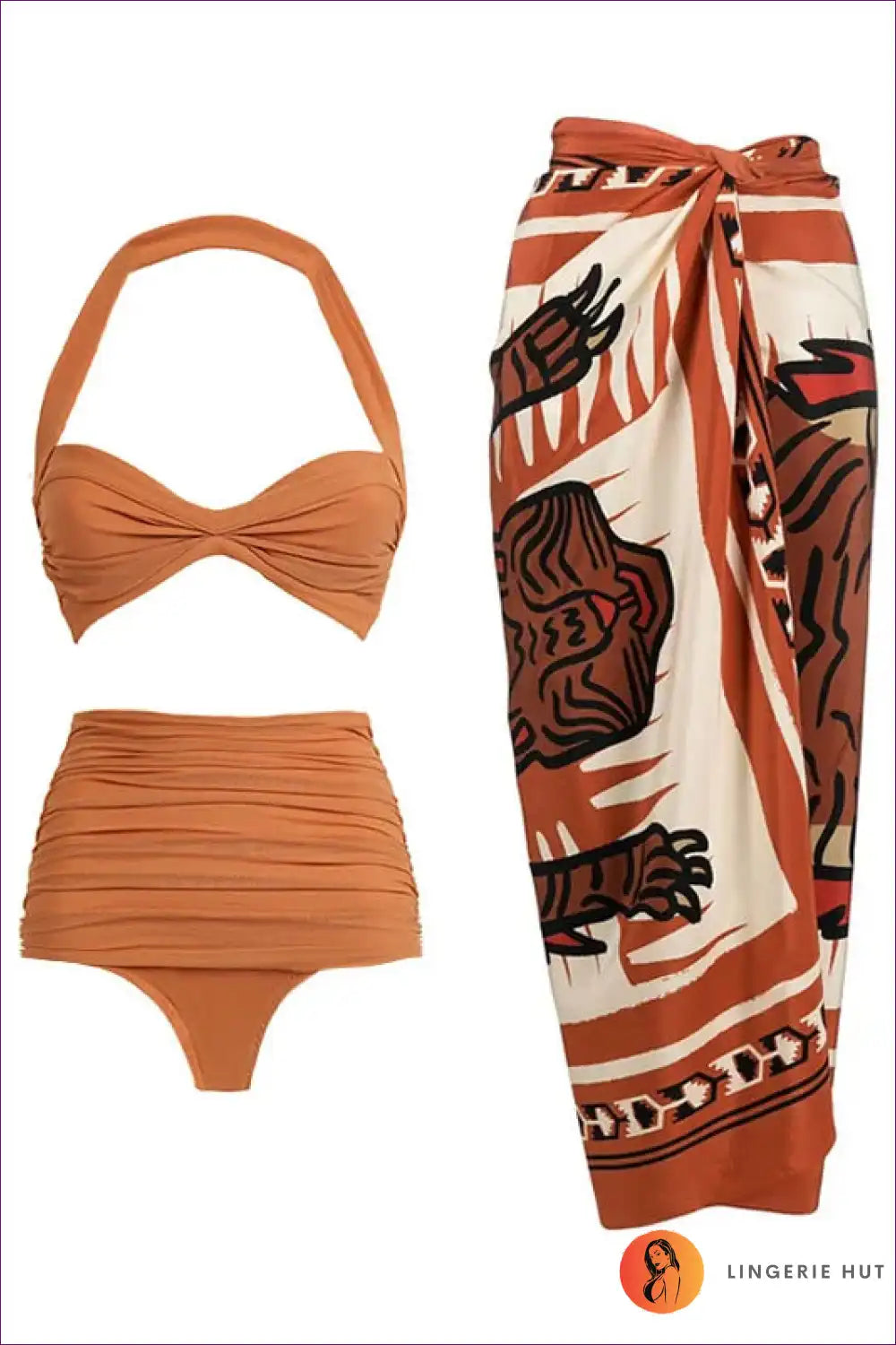 Levoire | Maillot de bain asymétrique taille haute Boho - Glamour de vacances ultime Braun Halter