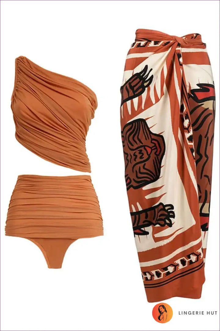 Levoire | Maillot de bain asymétrique taille haute Boho - Glamour de vacances ultime Braun Sac à bandoulière