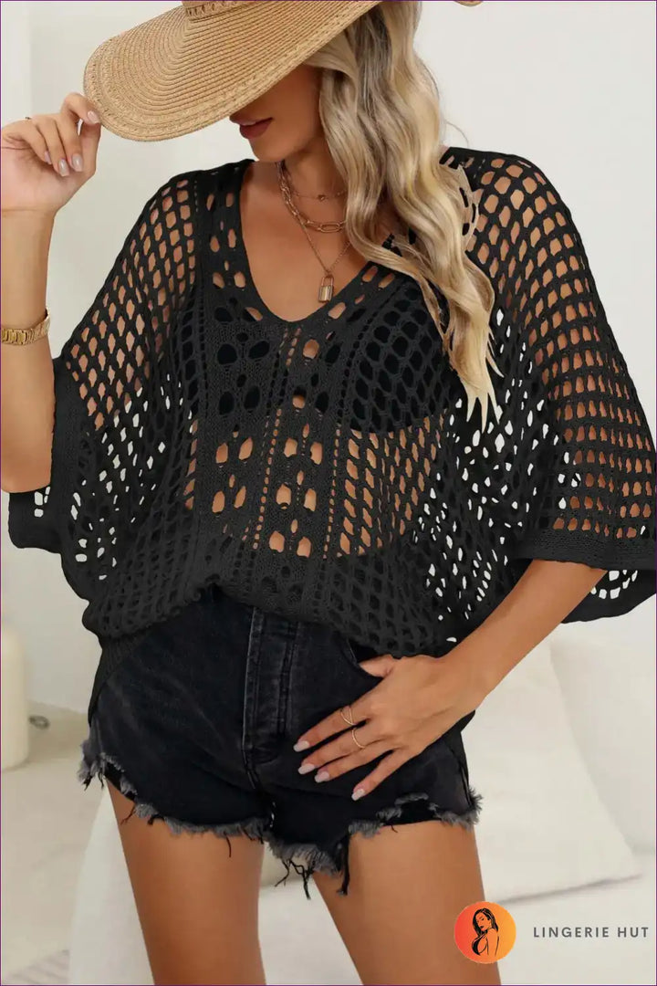 Levoire | Haut de robe en dentelle boho – Style d'été sans effort Une taille Noir