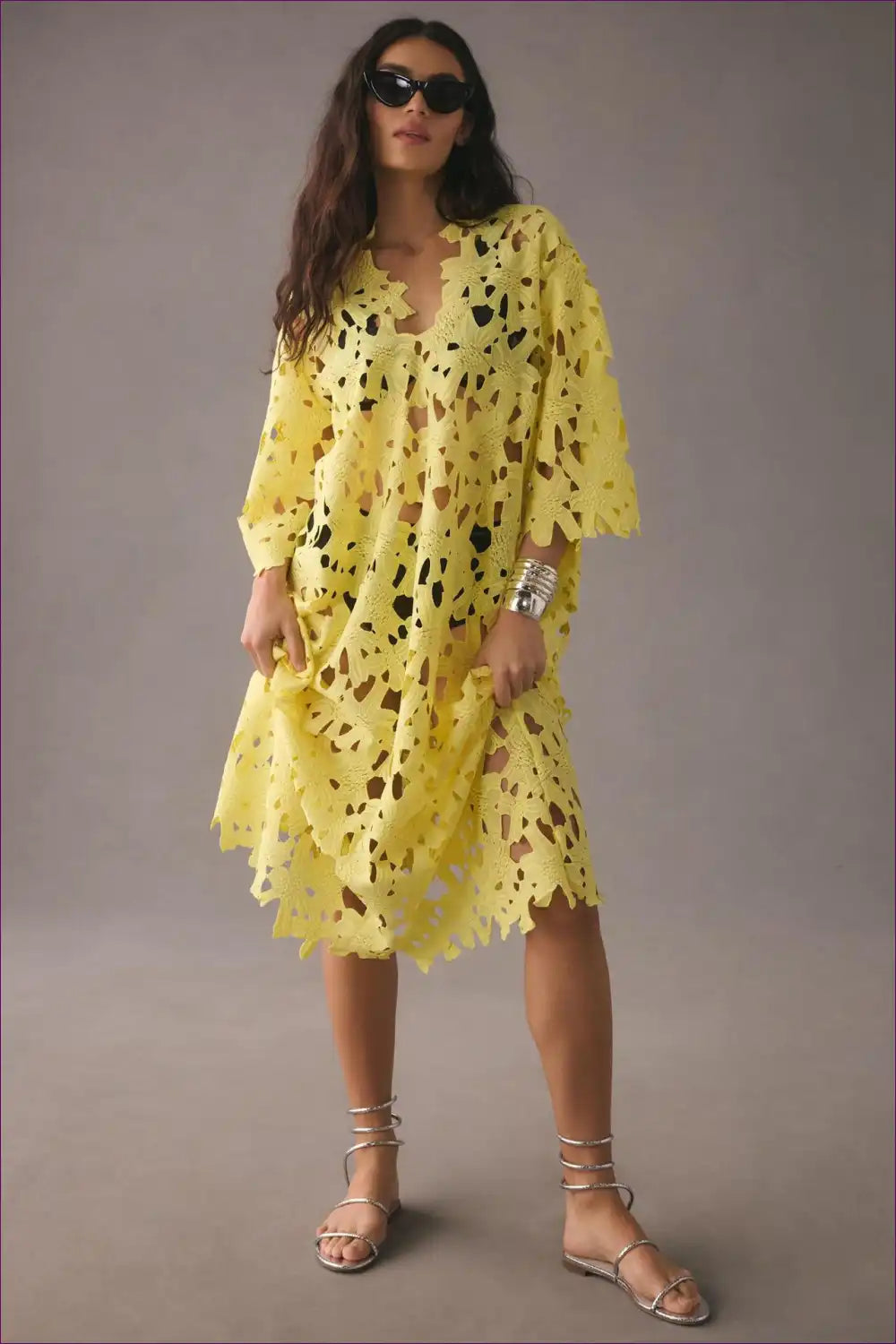 Levoire | Robe longue à bretelles en crochet boho - élégance sans effort Une taille Jaune