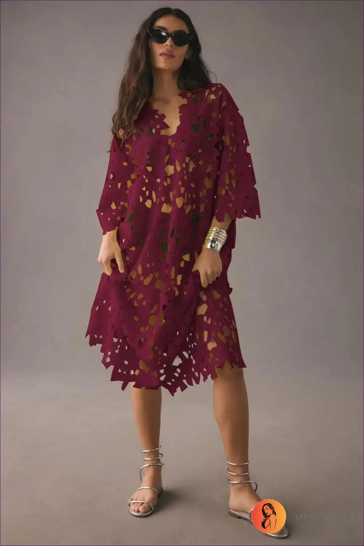 Levoire | Robe longue à bretelles en crochet boho - élégance sans effort Une taille Bordeaux
