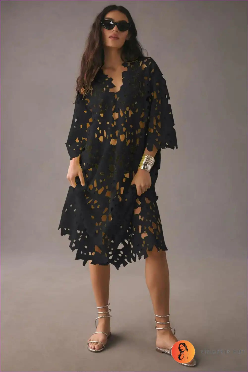 Levoire | Robe longue à bretelles en crochet boho - élégance sans effort Une taille Noir