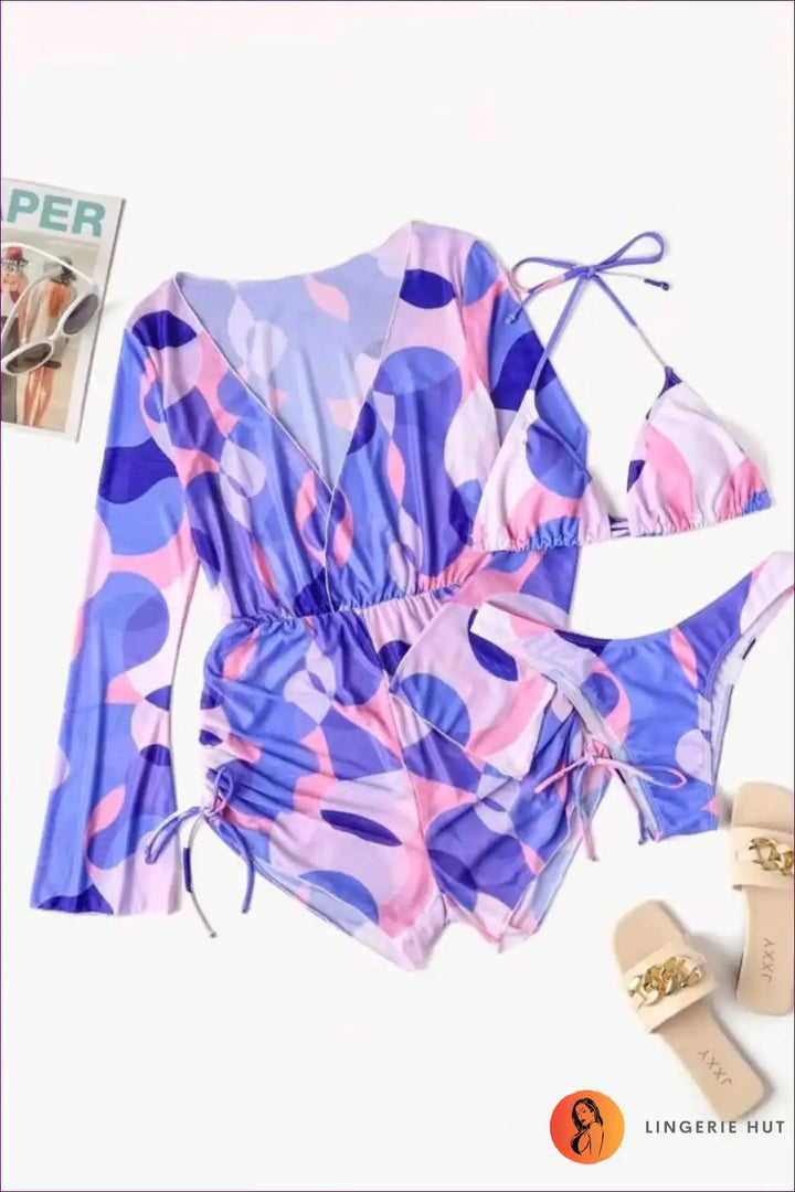 Levoire | Ensemble de Bikini Boho en Réseau – Maillot de Bain Trois Pièces Élégant Lila