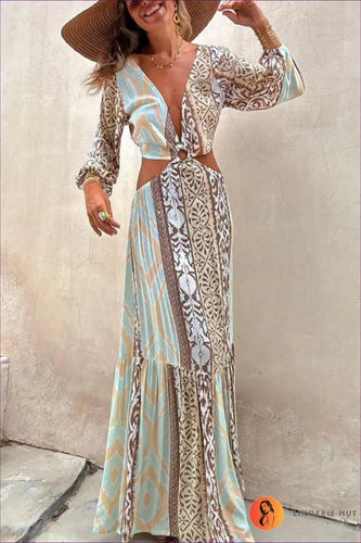 Levoire | Robe Maxi Découpée Imprimée Boho - Élégance amoureuse de la liberté