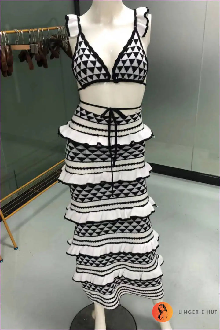 Levoire | Ensemble de bikini Boho Rüschentop – Style d'été élégant Noir