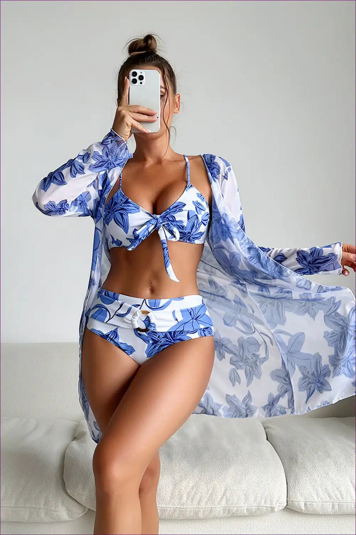 Levoire | Ensemble de bikini boho Troppi – Maillot de bain d'été Bleu