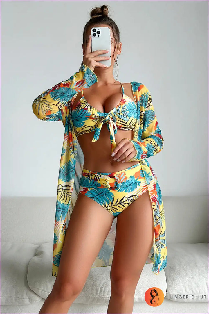 Levoire | Ensemble de bikini boho Troppi – Maillot de bain d'été Jaune