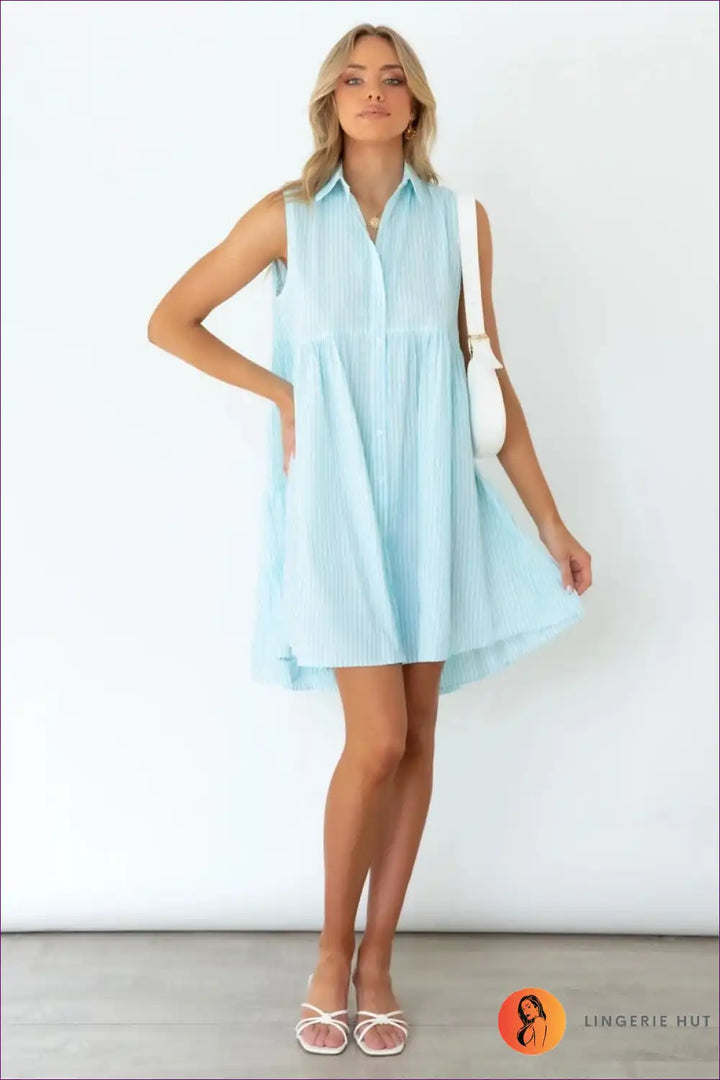 Levoire | Breezy Blue Robe de soleil rayée - Élégance sans effort Bleu clair